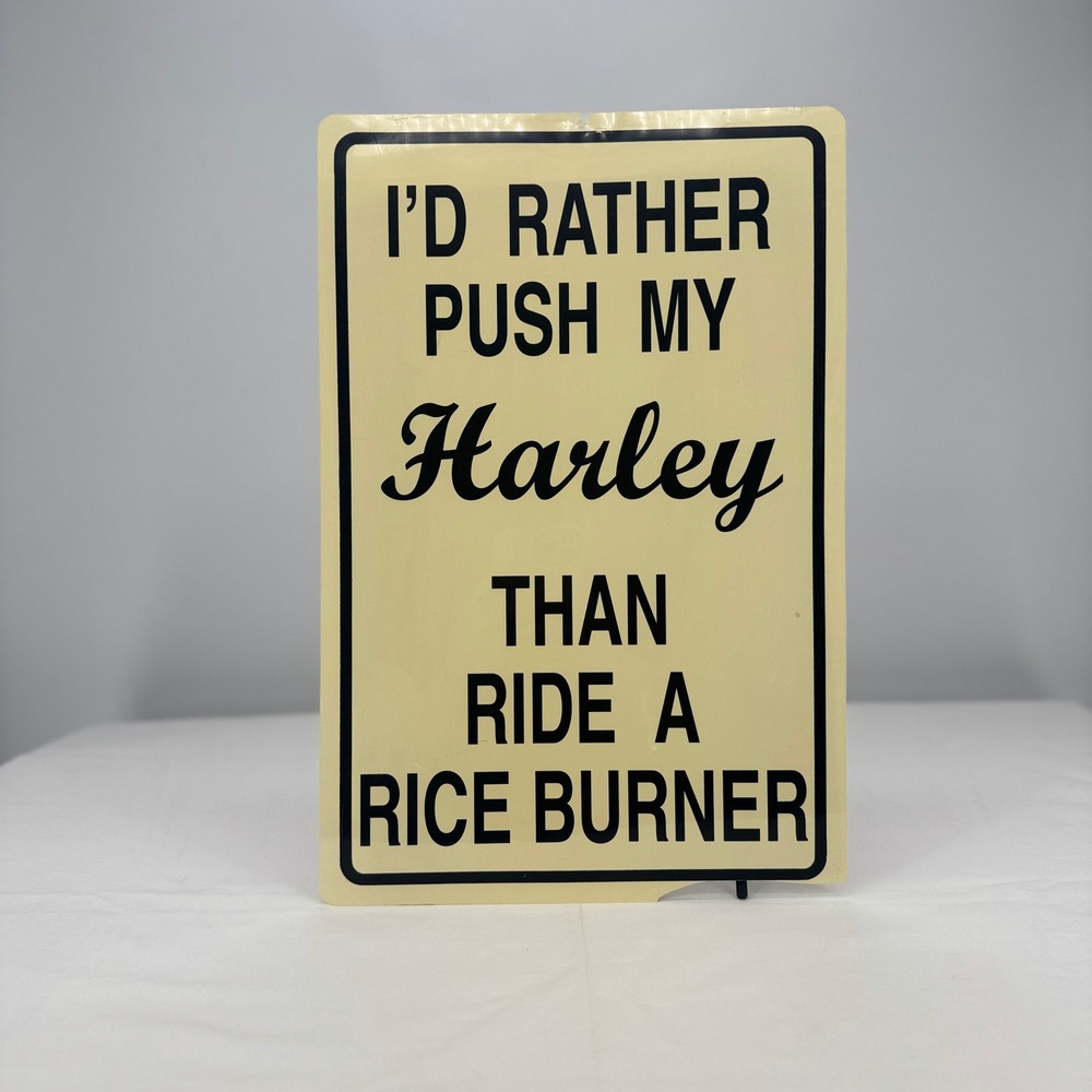 Vintage Harley Davidson Humor Plastic Sign Id Rather Push My Harley Biker Garage